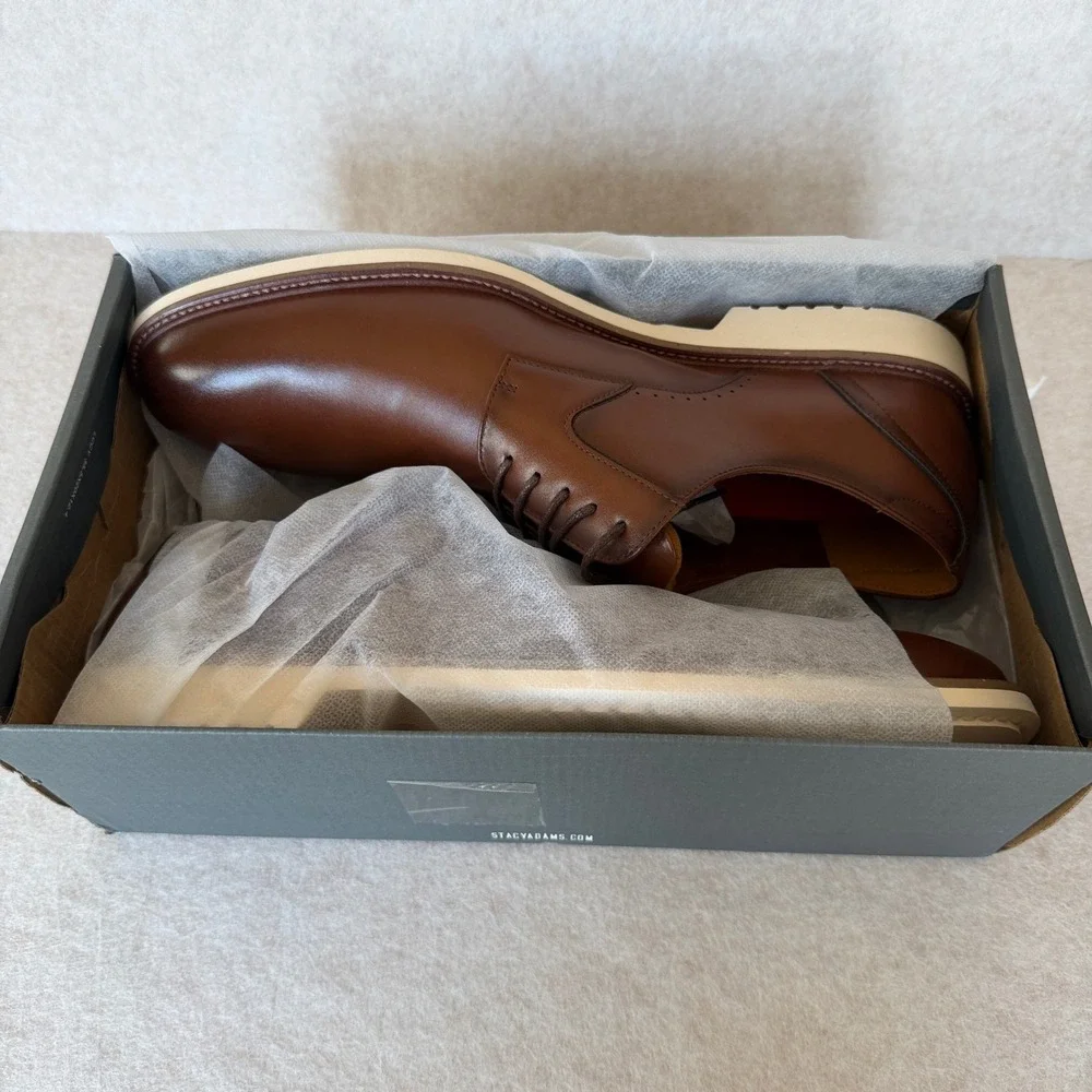 Stacy Adams Mens Vinson Cognac Brown size 13 Plain Toe Derby Shoes 21540-221